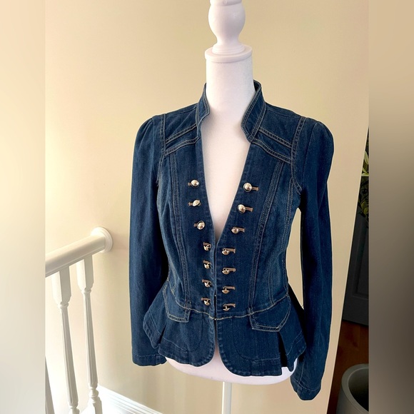 White House Black Market Jackets & Blazers - White House Black Market Dark Blue Jean Jacket with Silver Accents